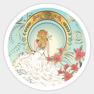 Girl in white dress with lilies Sticker